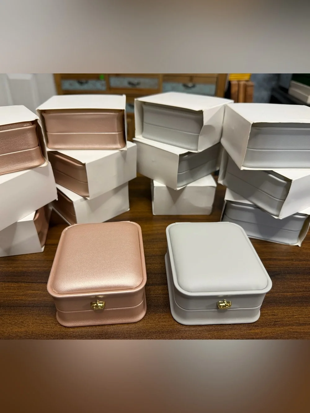 Luxury Crown Rose Gold and Gray PU Leather Jewelry Pendant Boxes lot of 14